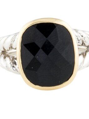DAVID YURMAN STERLING SILVER 925 & 18K 750 YELLOW GOLD ONYX NOBLESSE RING